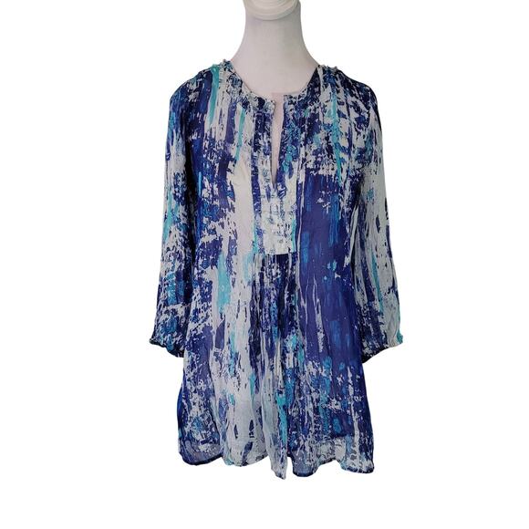 Soft Surroundings Size M 100% Silk Seaglass Tides Tunic Top Beaded Sheer Style - Picture 1 of 10